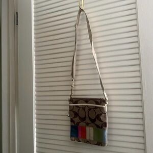 Coach Brown Signature Crossbody with Multicolor Stripe Accent